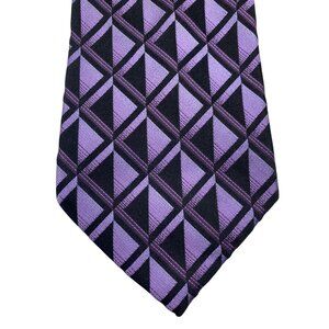 Joseph & Feiss Silk Tie Purple Black Geometric Pattern 59” Long 3.5” Wide